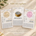 Exemple de personnalisation : trois cartes ensemble avec finition plastifiée — archange et deux anges de naissance